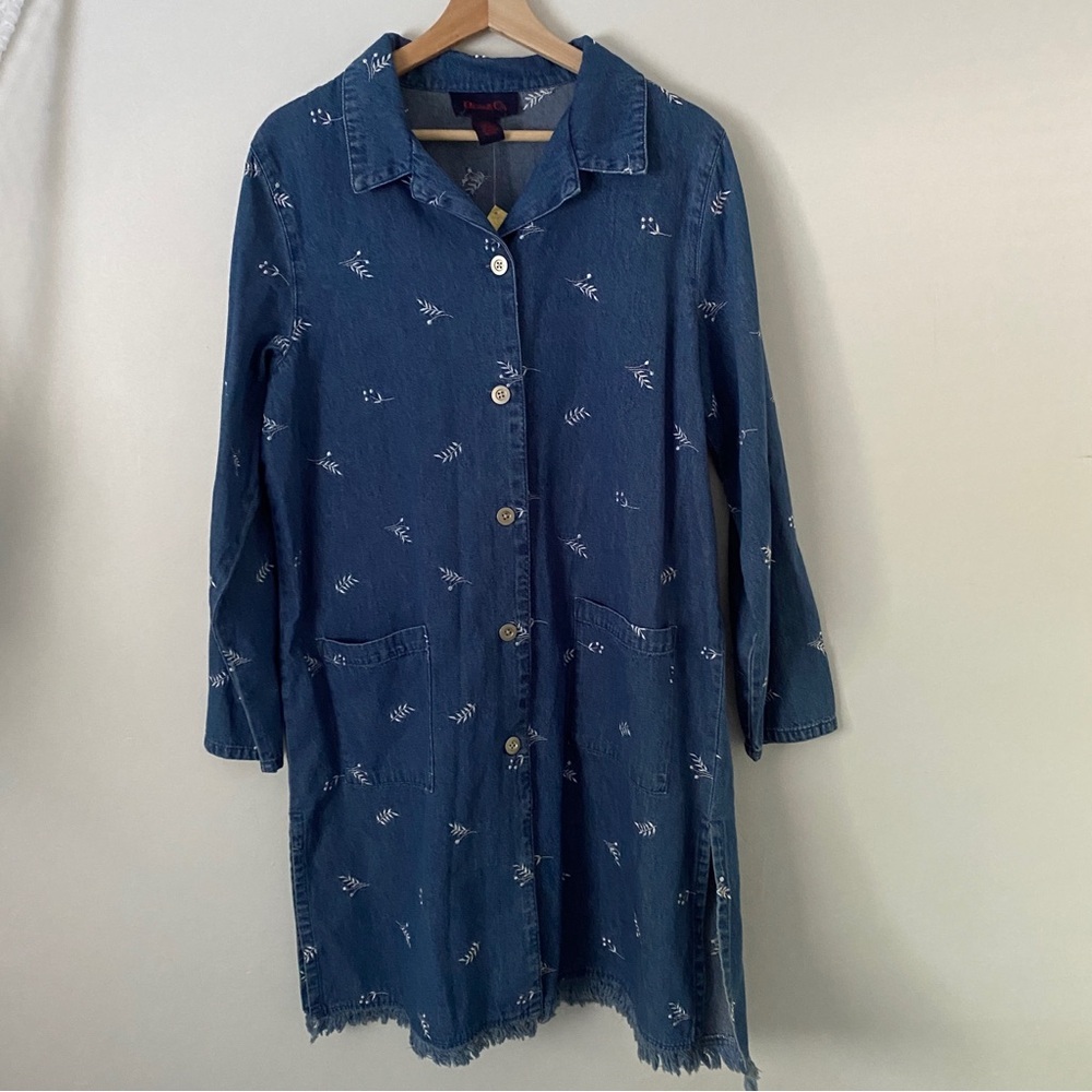 Denim & Co. Floral Embroidered Button-Front Denim Jumper Dress with Pockets - Picture 9 of 10